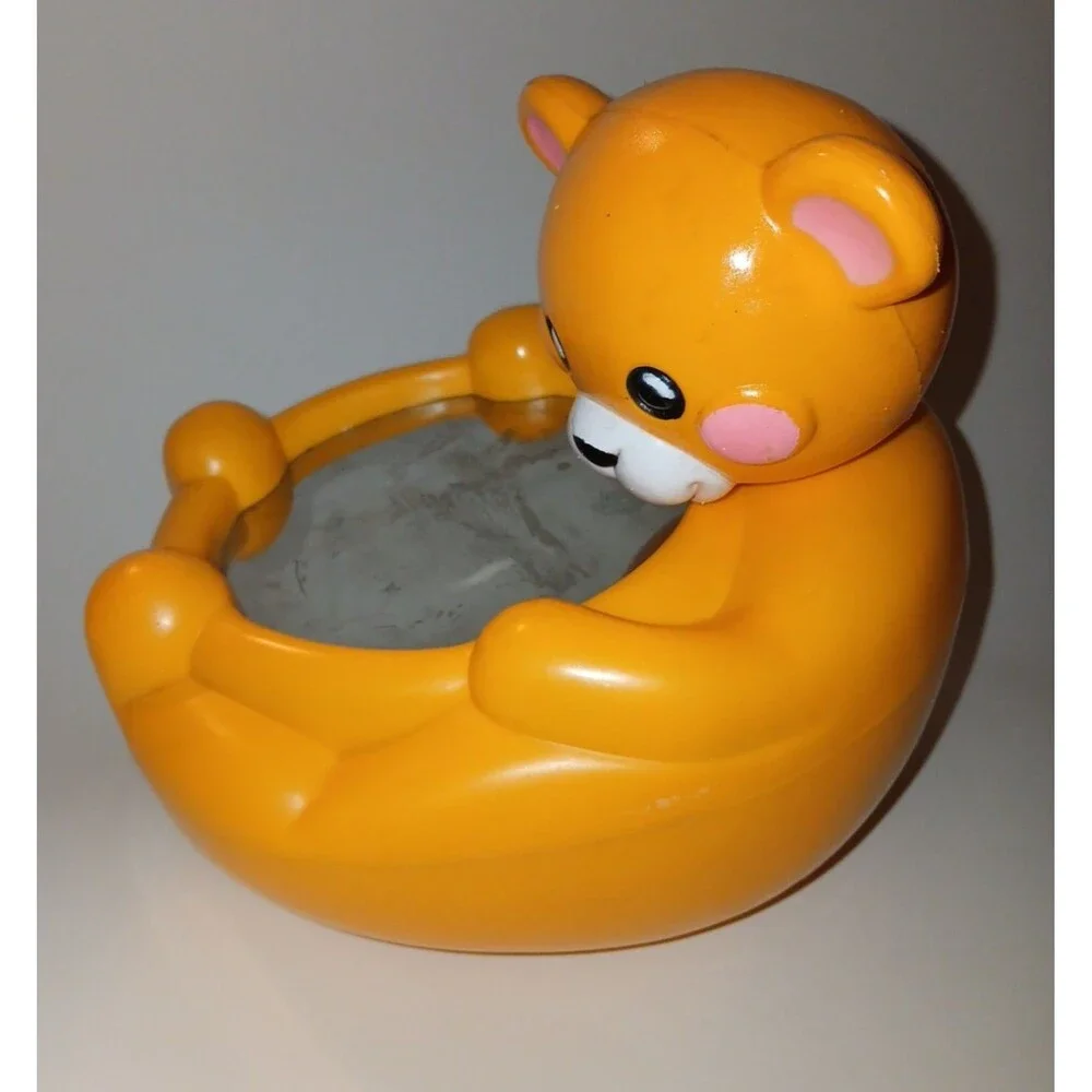 VTG 1983 SHELCORE ROLL N' PLAY YELLOW BEAR MIRROR TOY CHIME